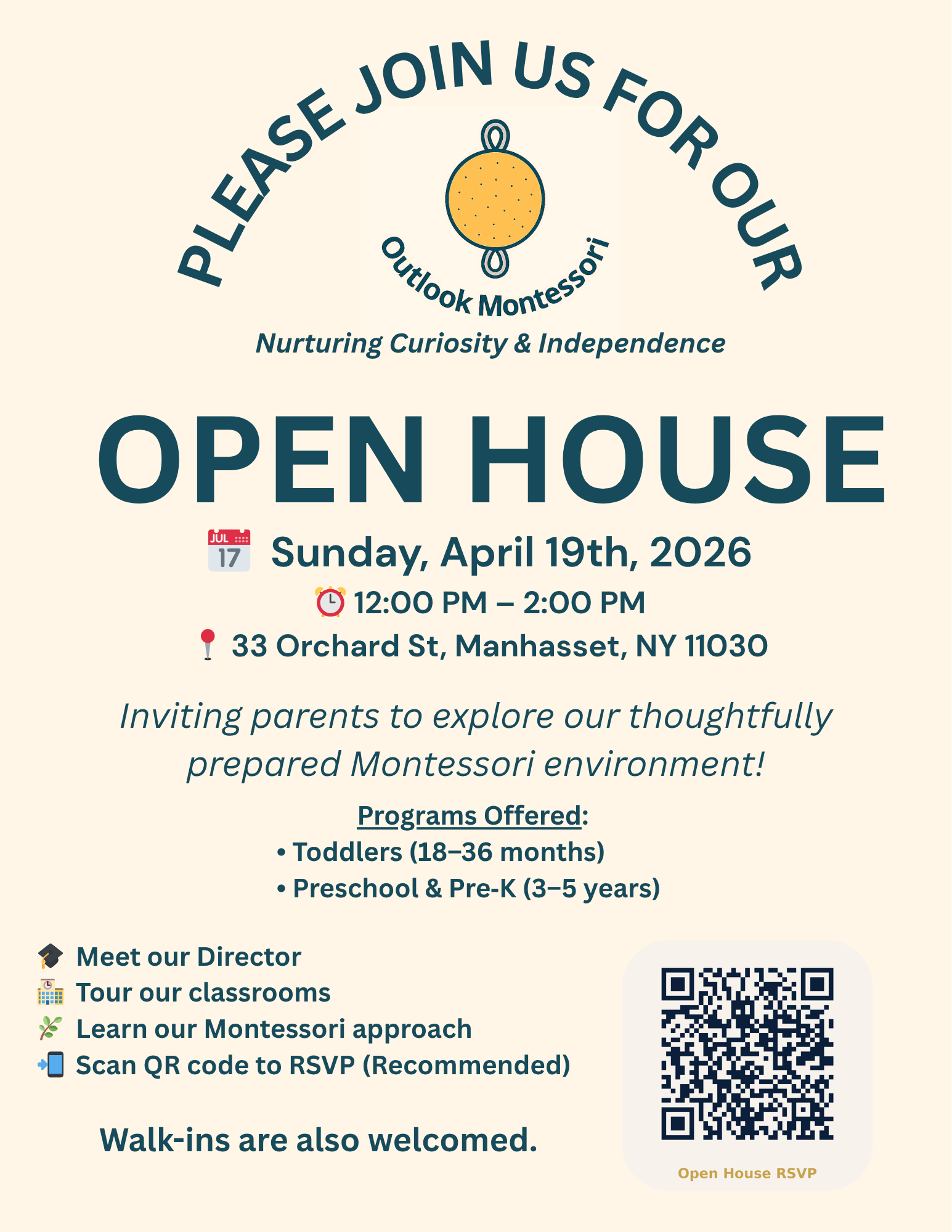 Outlook Montessori Open House Flyer