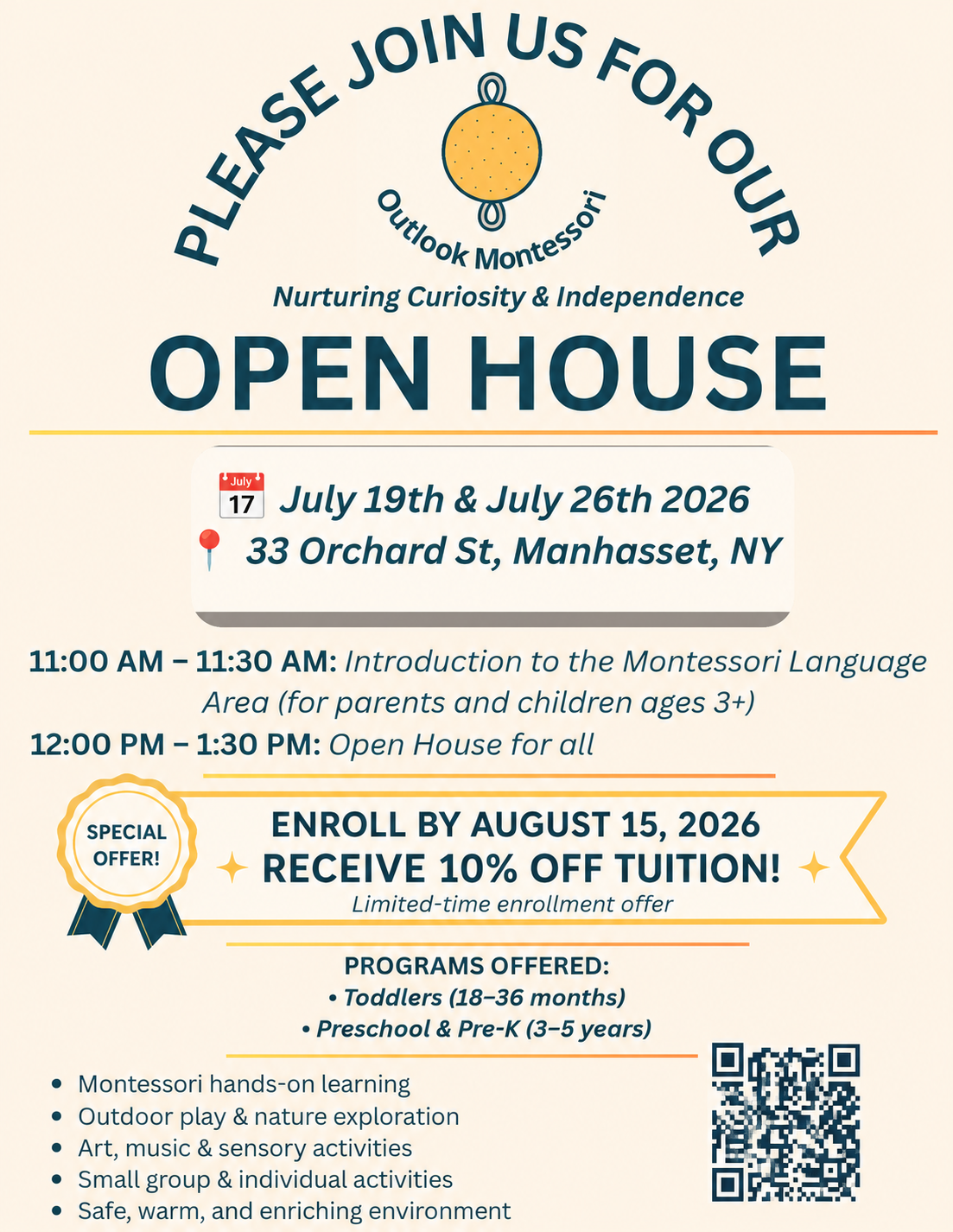 Outlook Montessori Open House Flyer